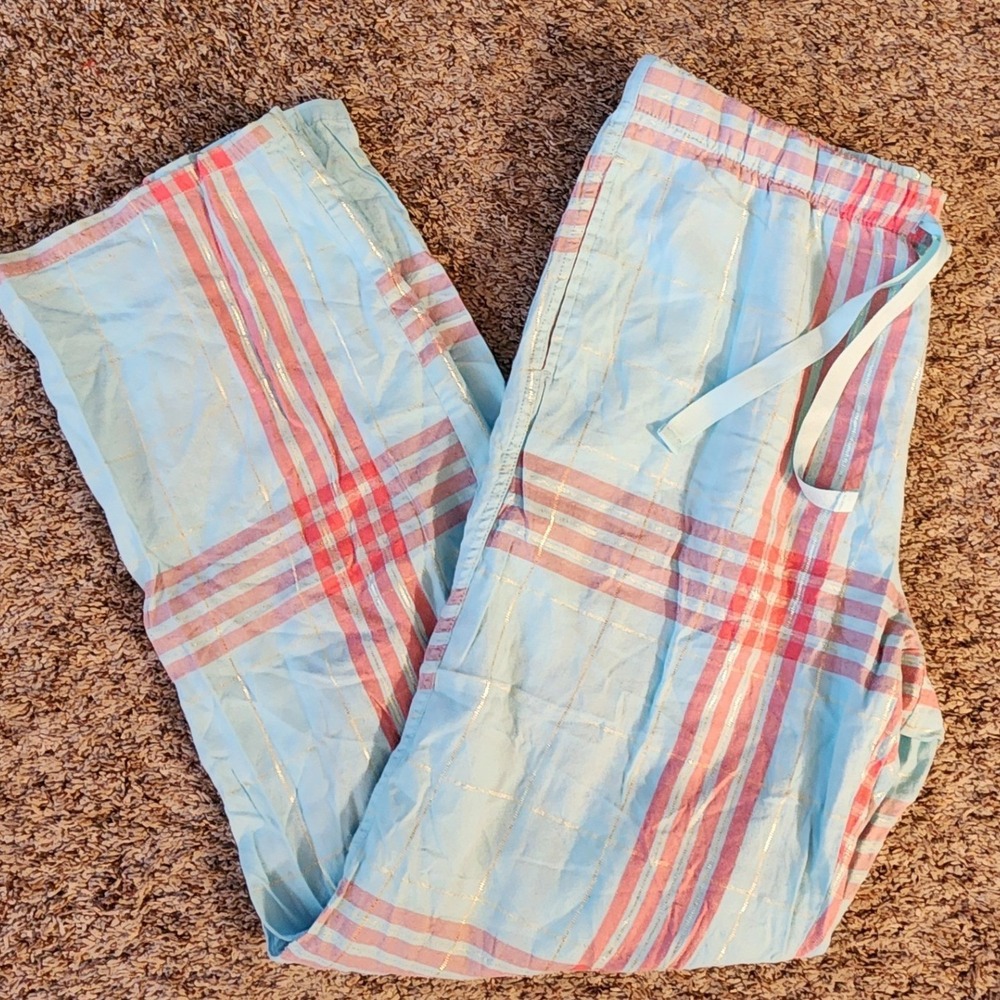 Retro 2018 Victoria's Secret Metallic Gold Plaid Pajama Pants M - Picture 1 of 8